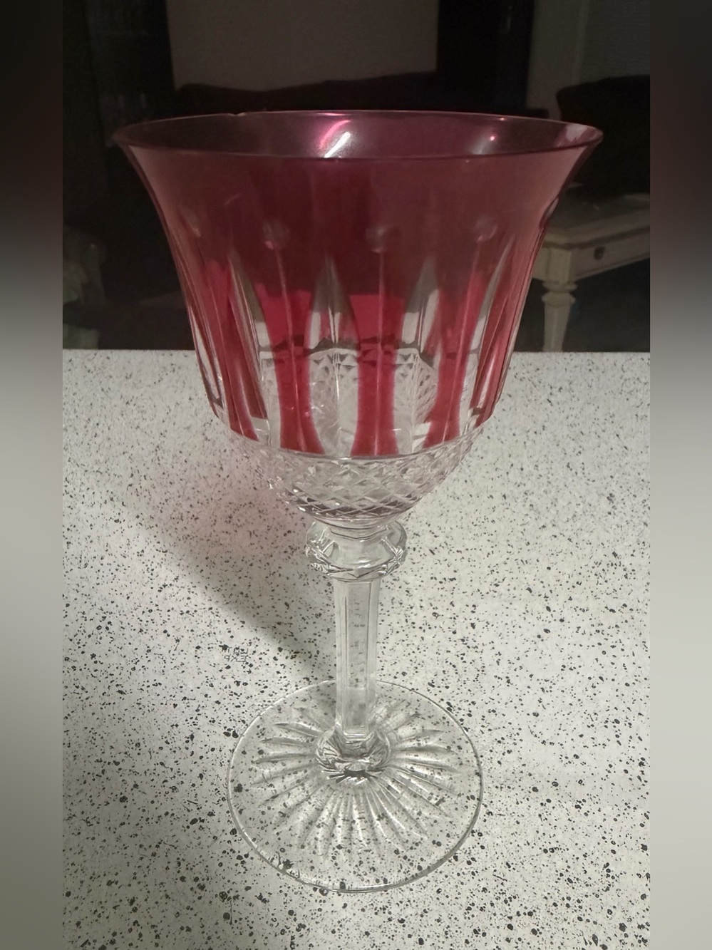Vintage Saint/St. Louis Crystal "Tommy" Red Cut To Clear 7 3/4"Wine Damage